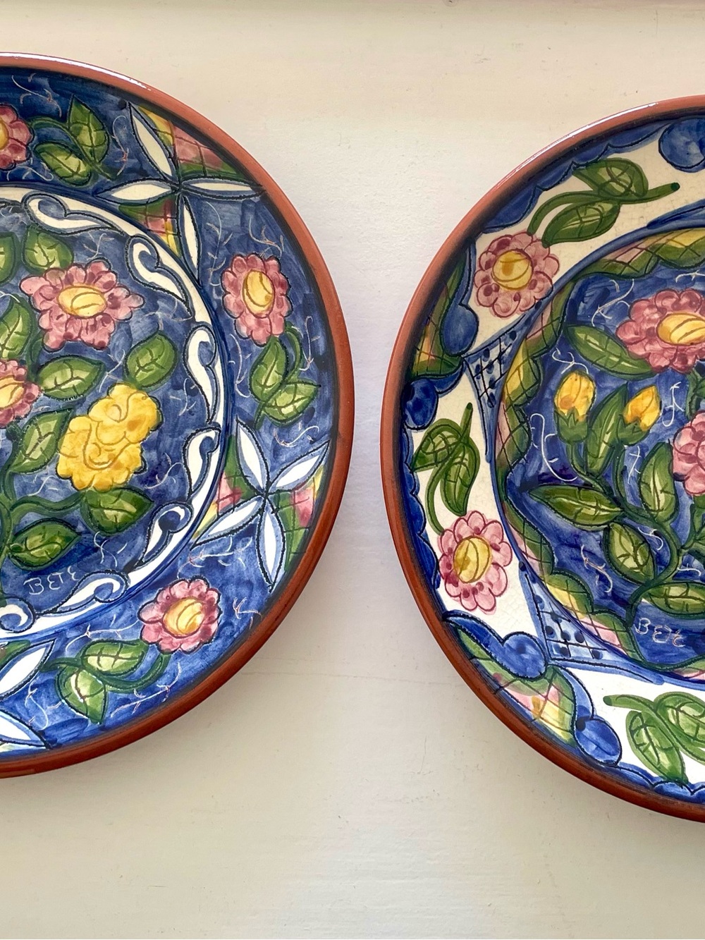 VTG Set of Hand Made Floral Plate Pirraca Redondo Portugal Rare Redware Pottery